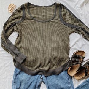 free people thermal green and grey sweater shirt